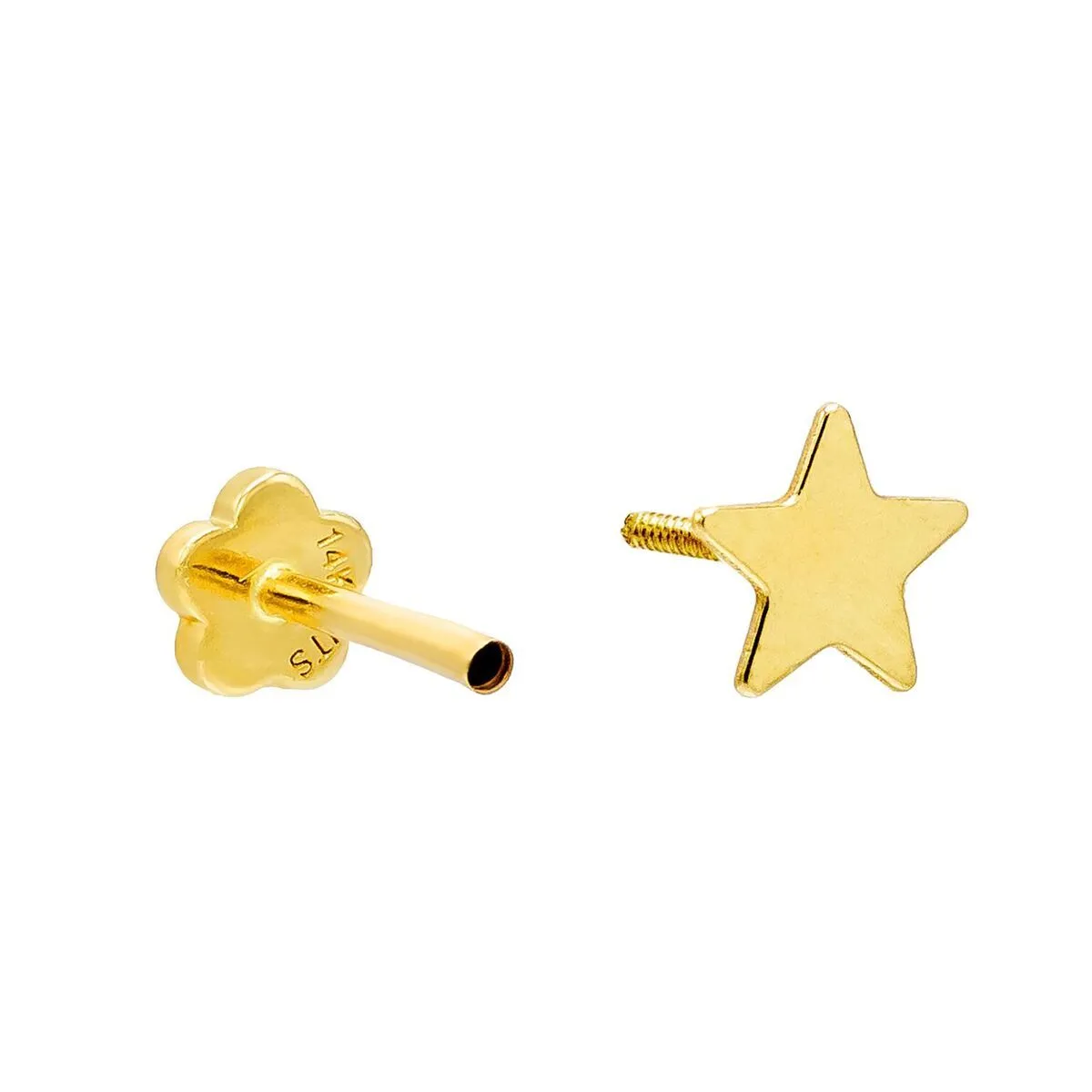 Star Threaded Stud Earring 14K