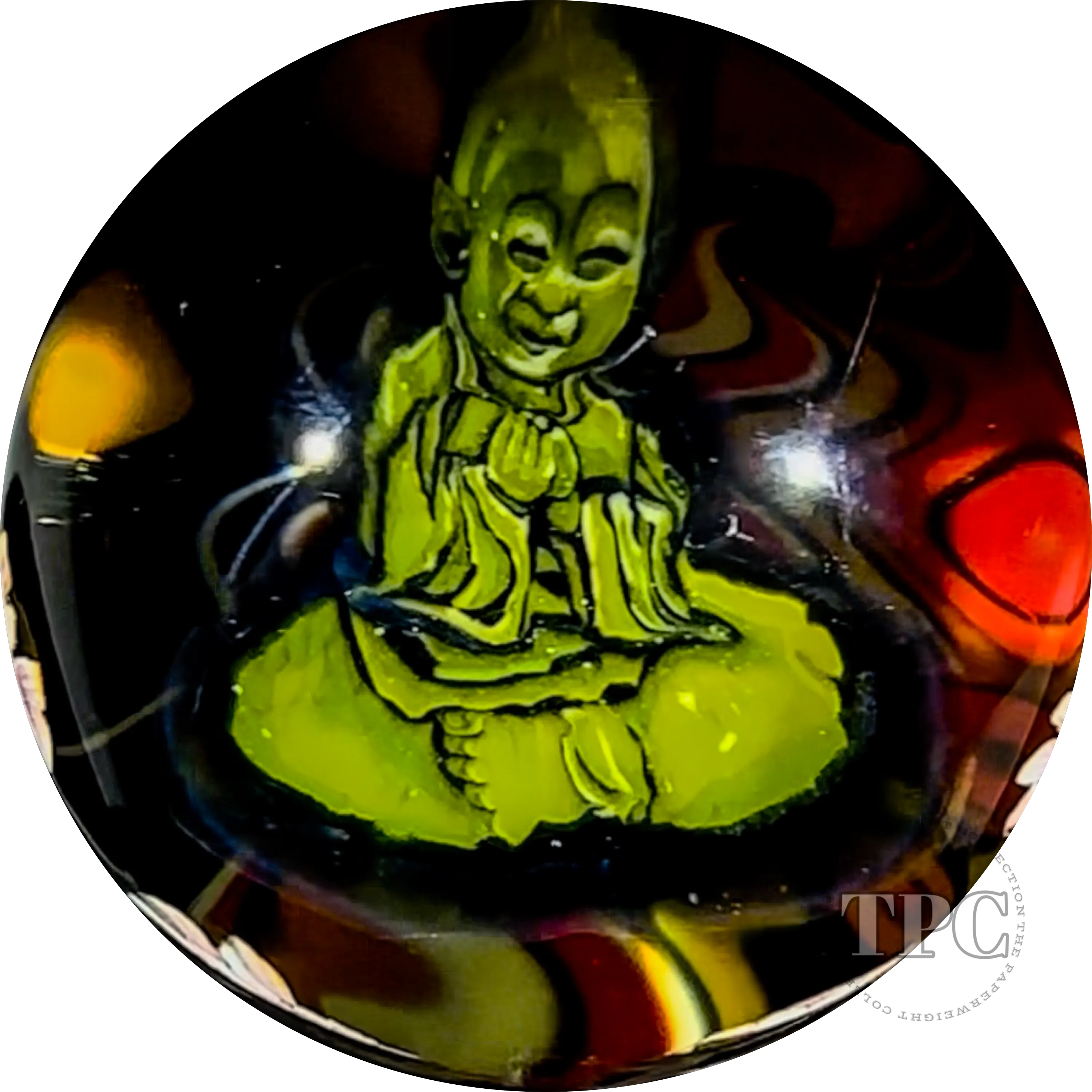 Stephen Boehme 2024 Glass Art Marble Figural Murrine Hannya with Buddha and Lotus Blossoms