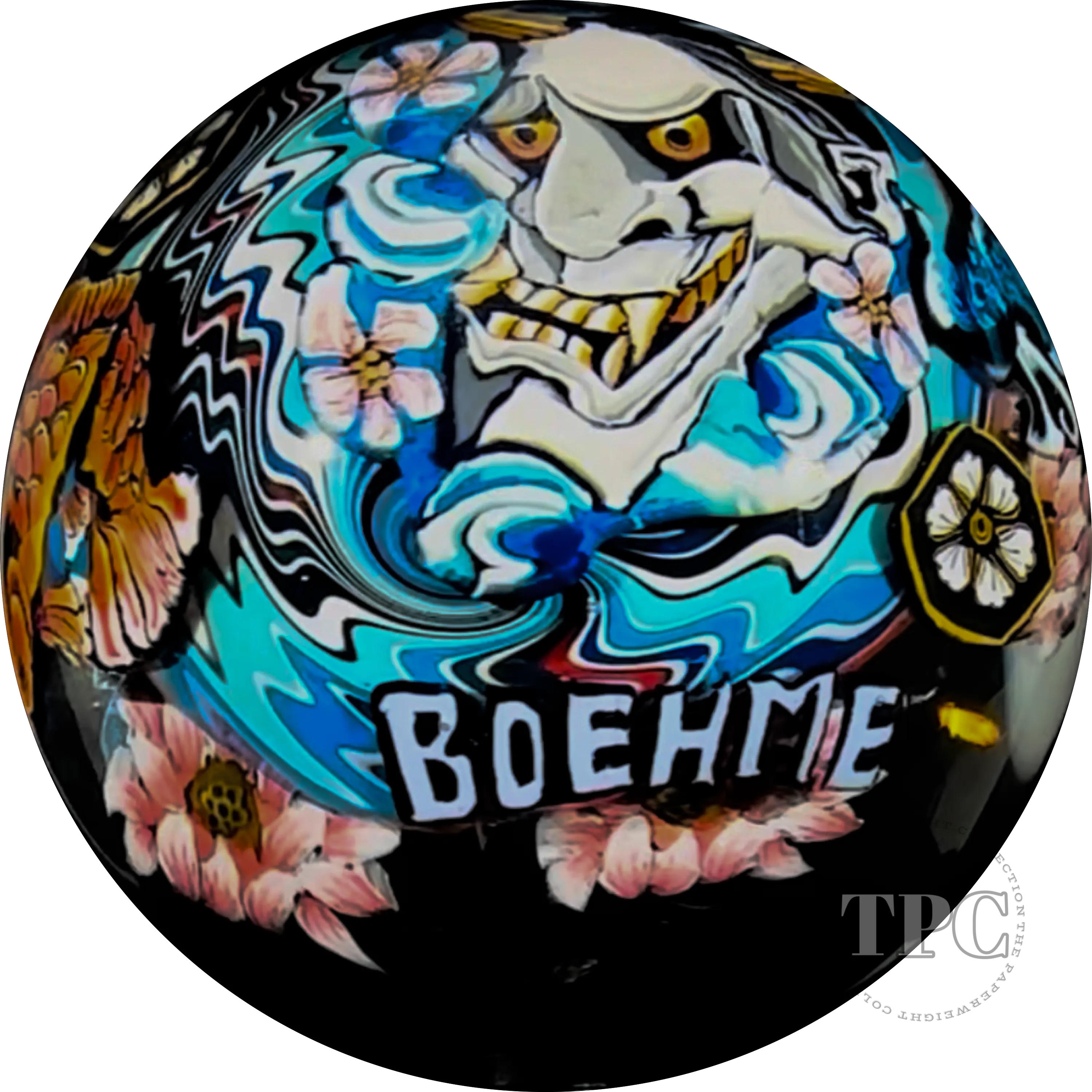 Stephen Boehme 2024 Glass Art Marble Figural Murrine Hannya with Buddha and Lotus Blossoms