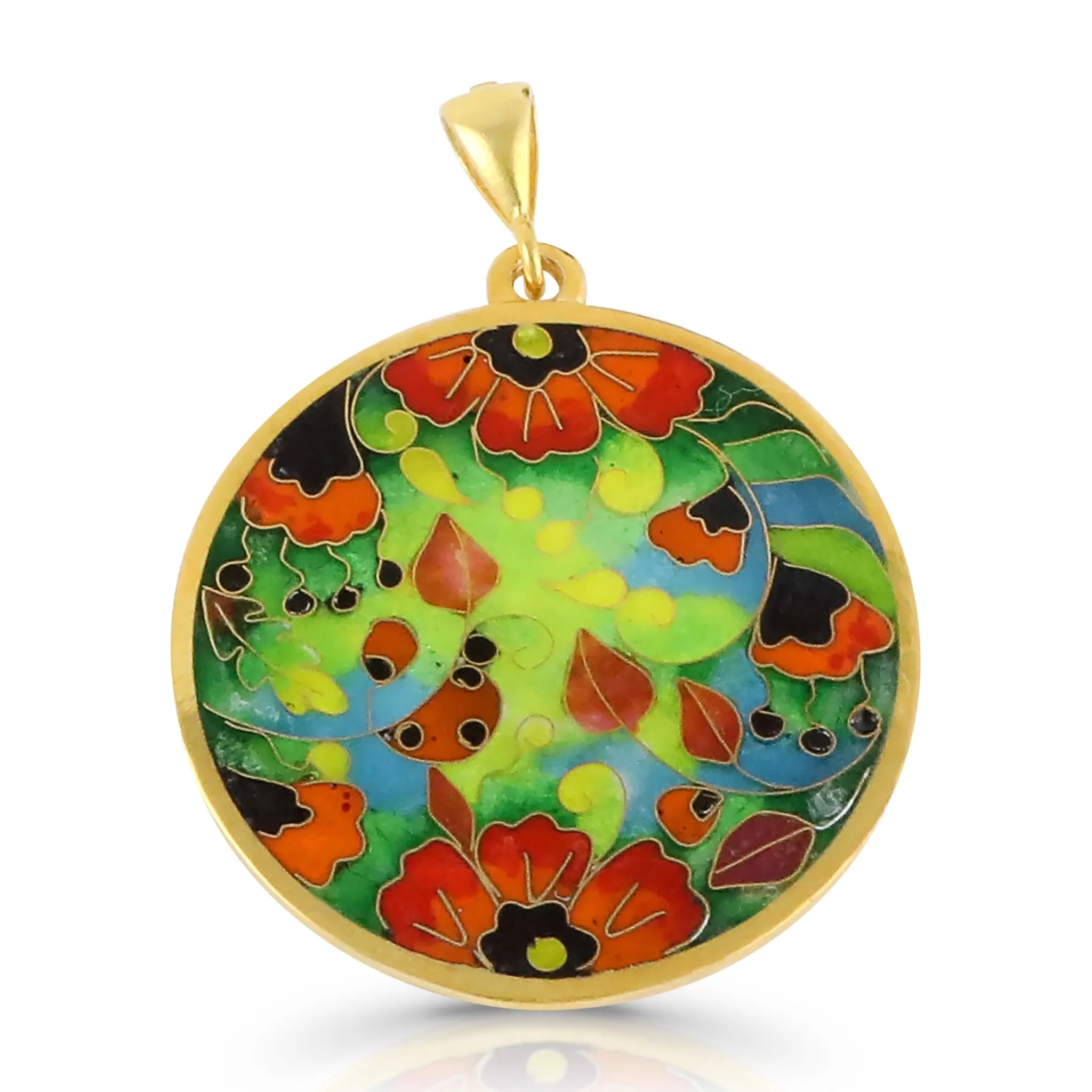 Sterling Silver and Enamel Poppies Pendant