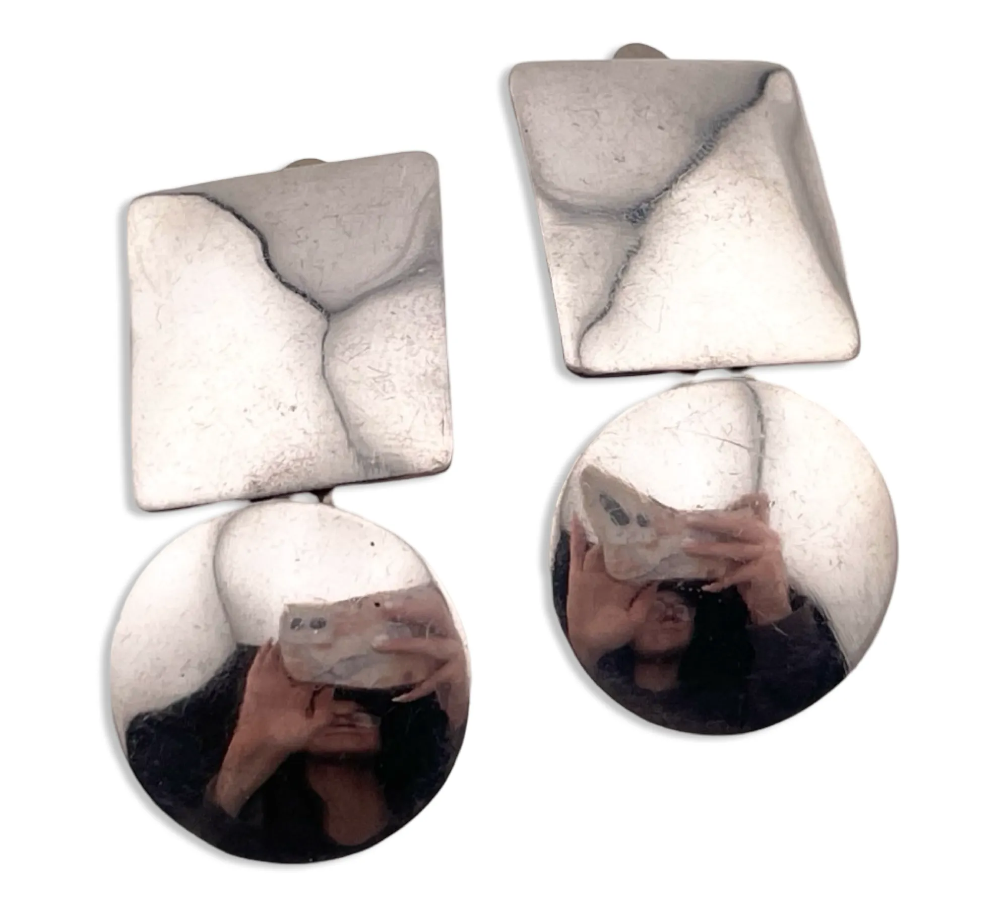 sterling silver Mexican modern geometric clip on dangle earrings