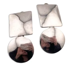 sterling silver Mexican modern geometric clip on dangle earrings