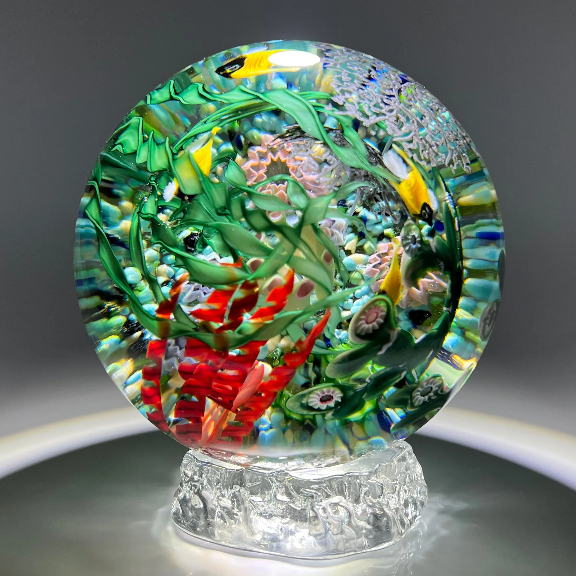 Steven Lundberg 1996 Huge Multilayered Torchwork Coral Reef Orb Glass Art Sculpture
