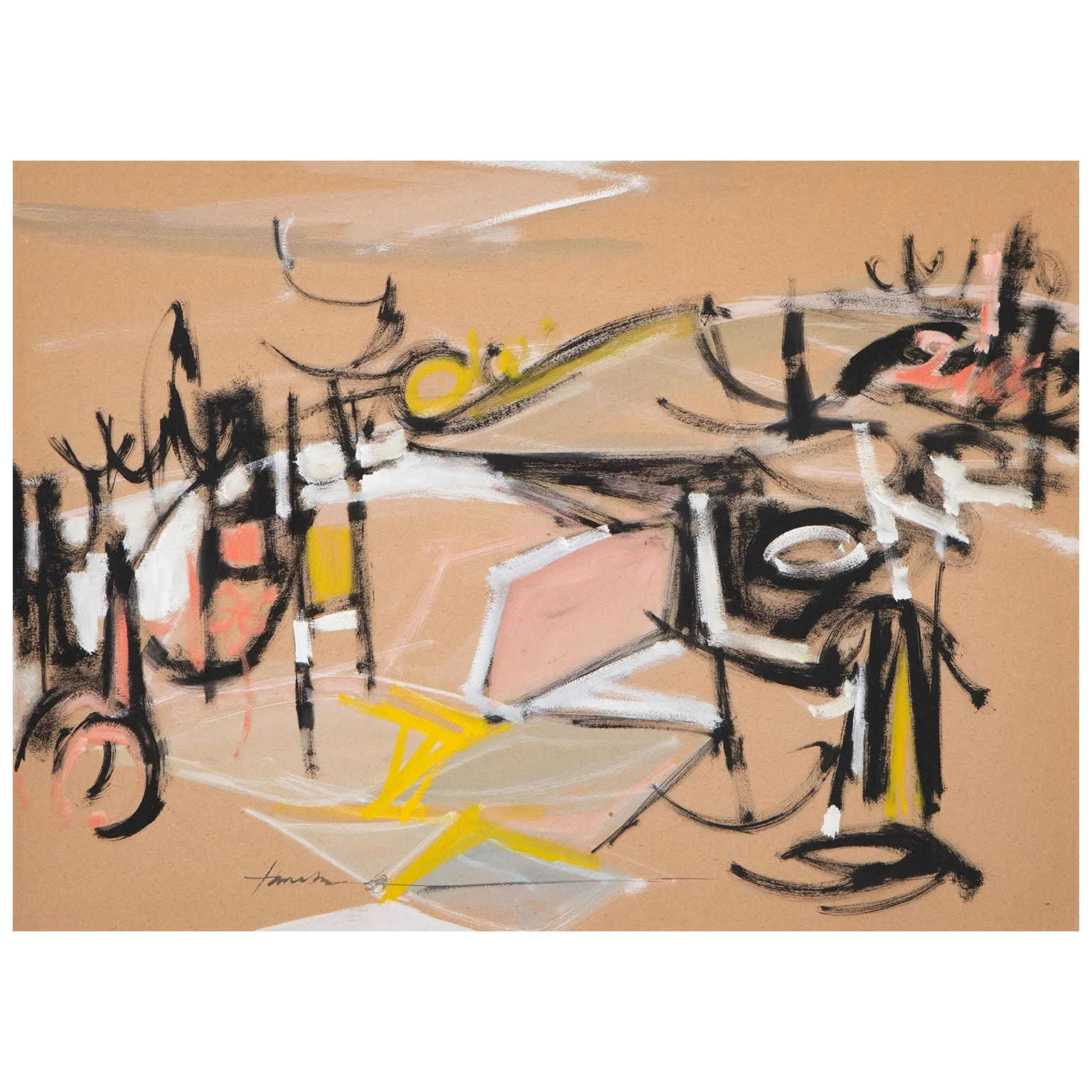 TAKAO TANABE "UNTITLED" CASEIN ON BOARD, 1958