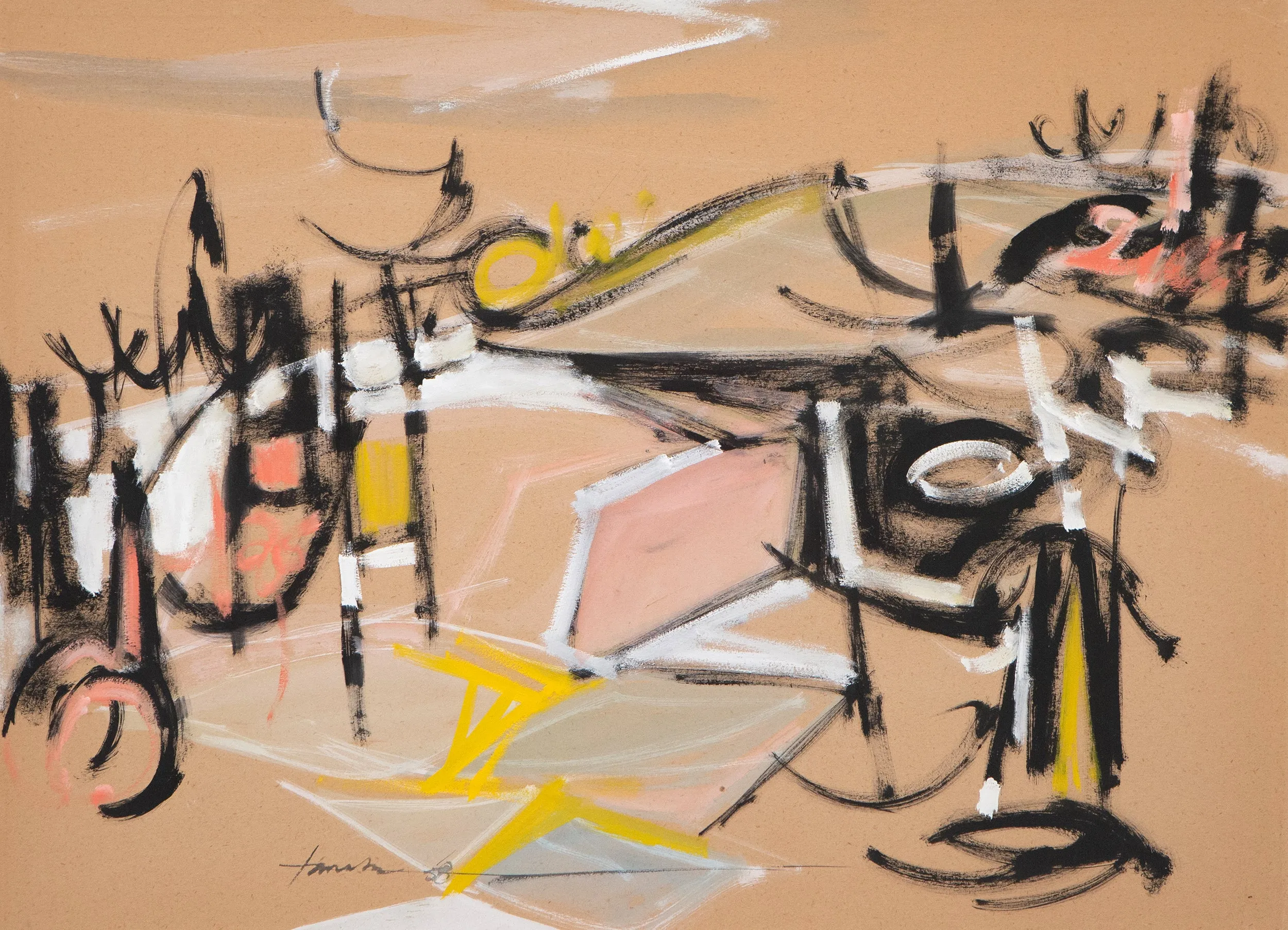 TAKAO TANABE "UNTITLED" CASEIN ON BOARD, 1958