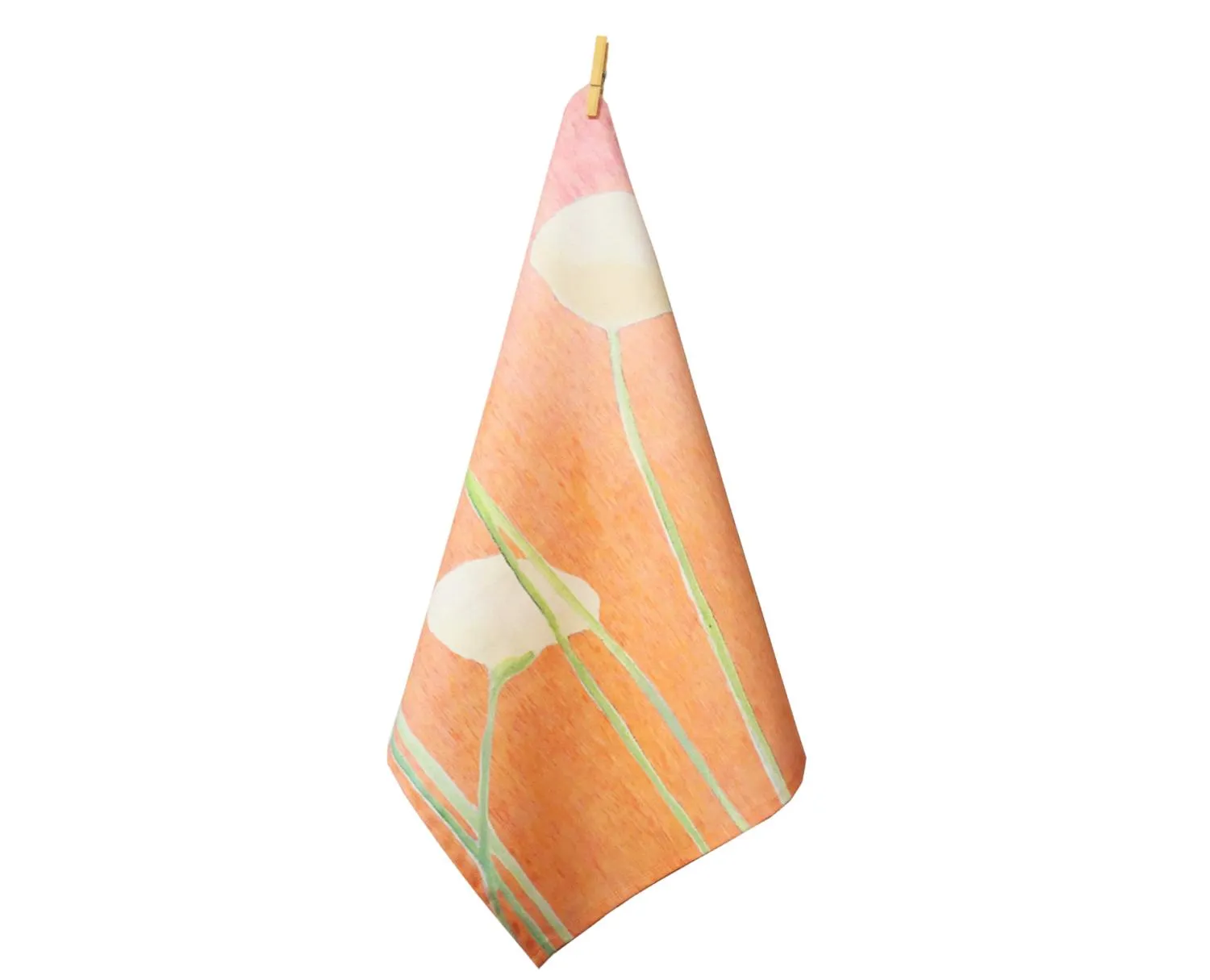 Tea Towel - Cream Flowers on Orange
