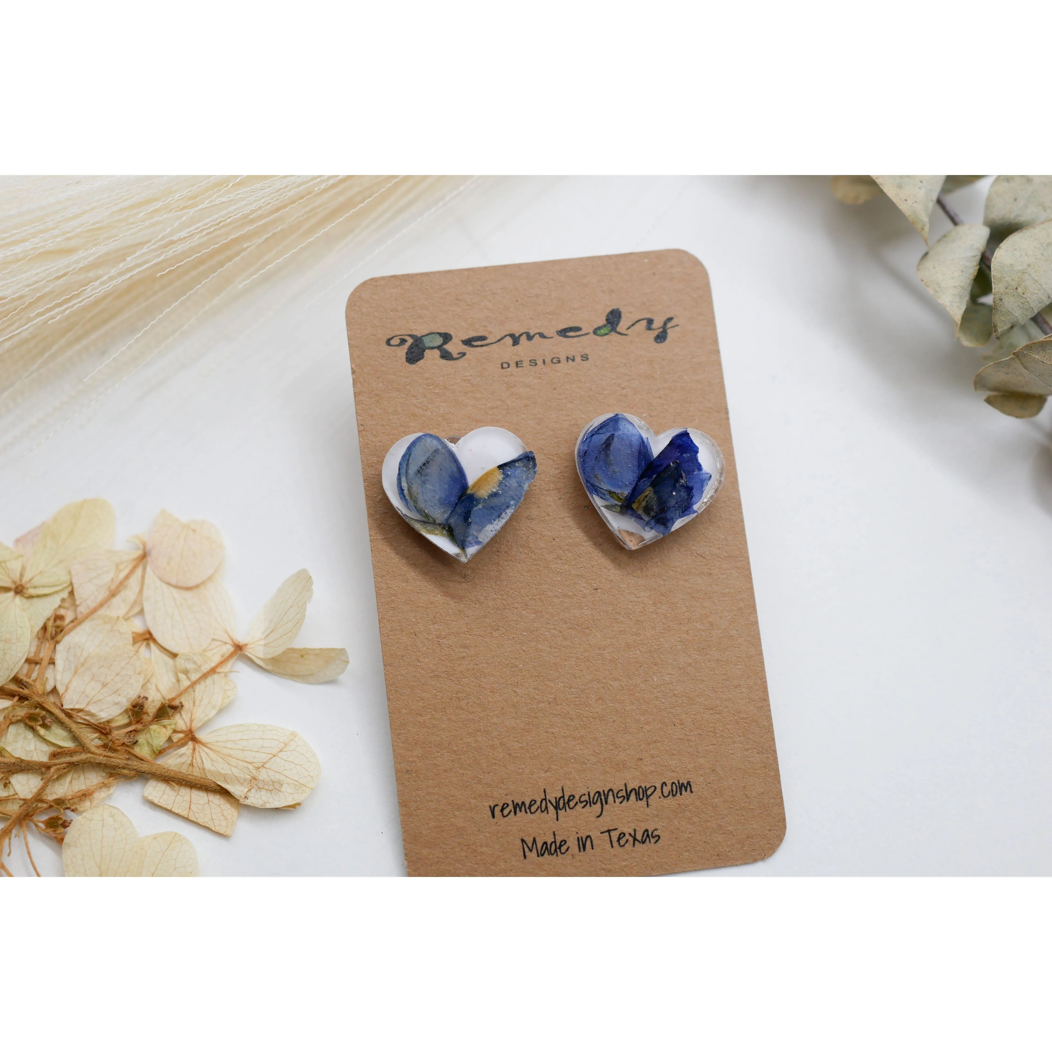 Texas bluebonnet heart studs