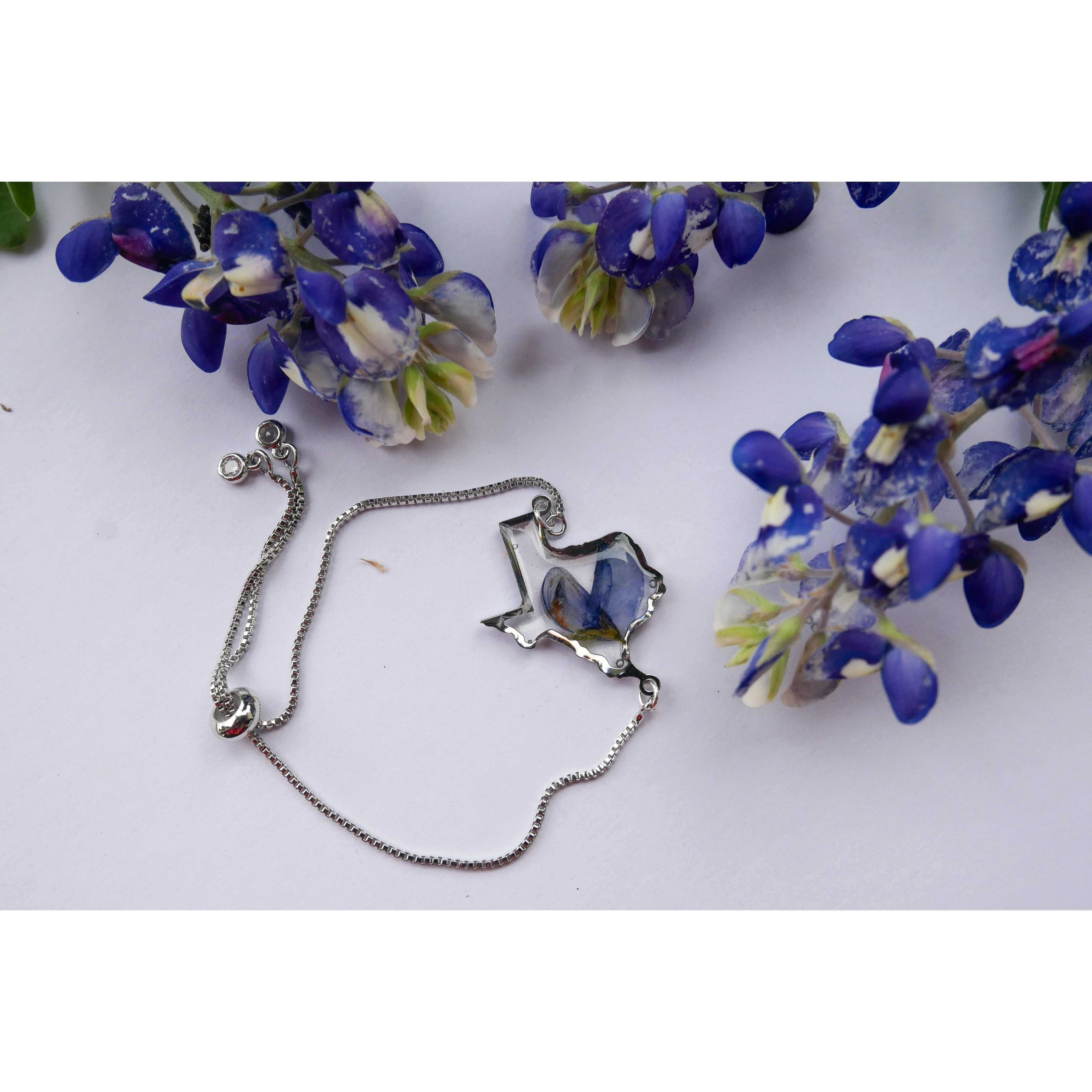 Texas pressed bluebonnet bracelet