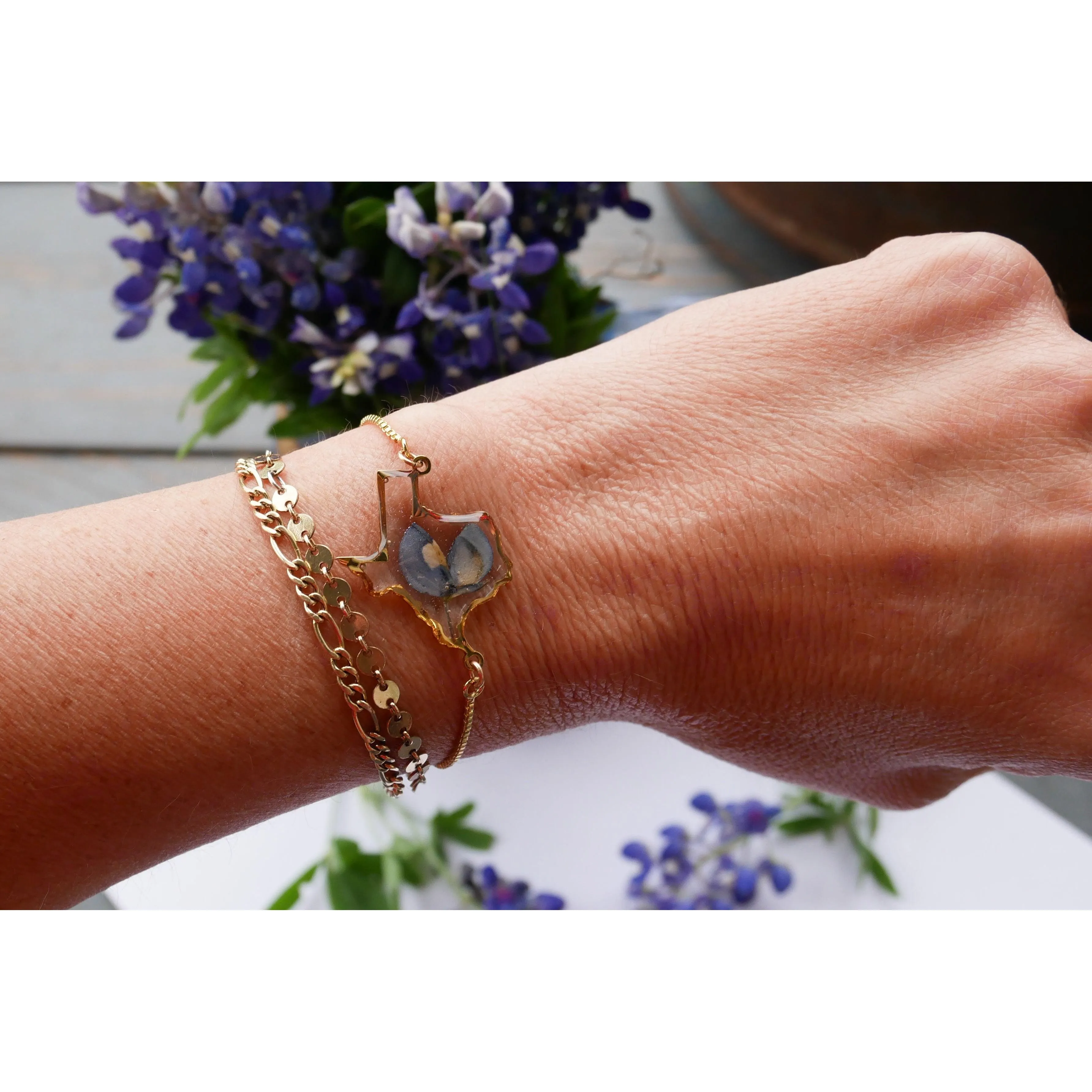 Texas pressed bluebonnet bracelet