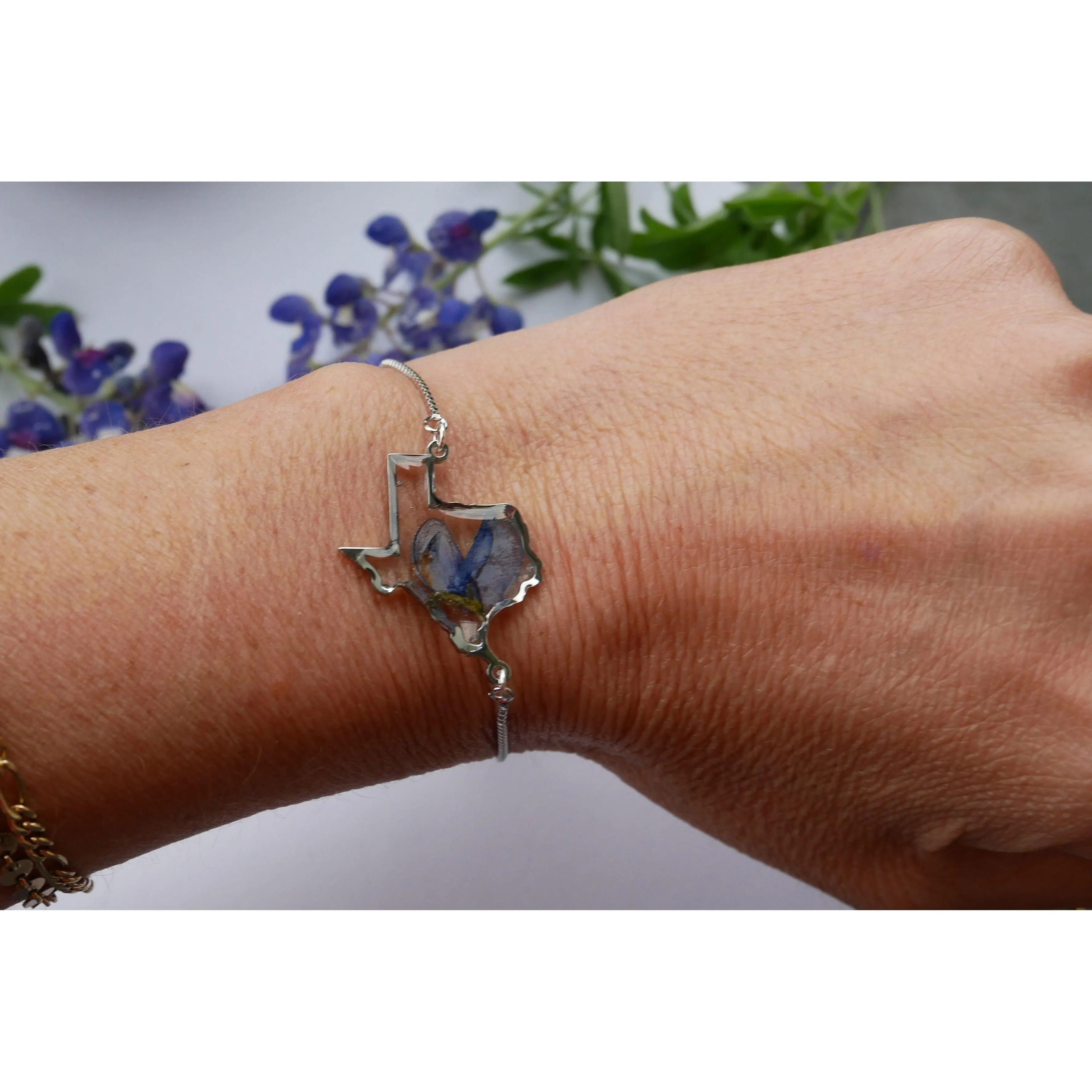 Texas pressed bluebonnet bracelet