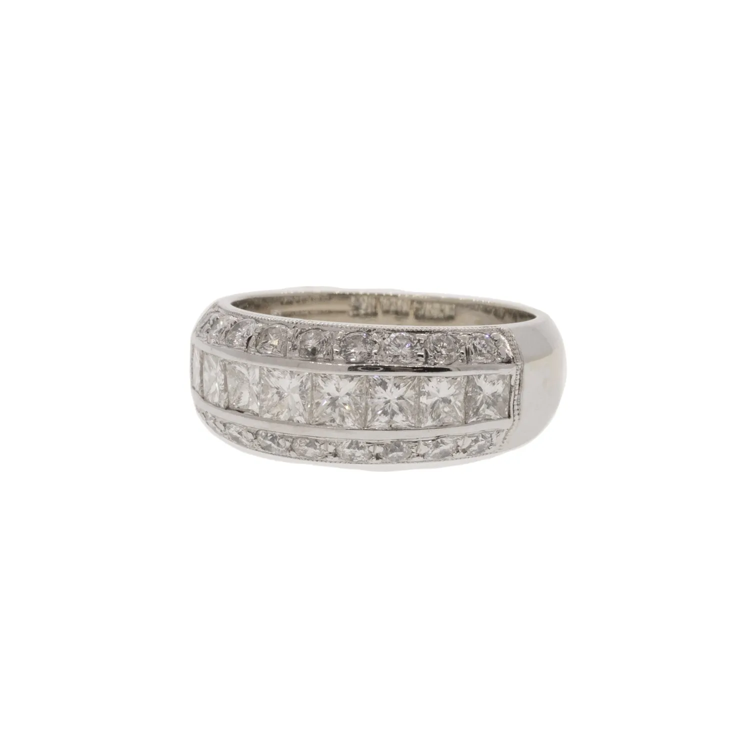 Three Line Round Brilliant and Princess Cut Diamond Ring