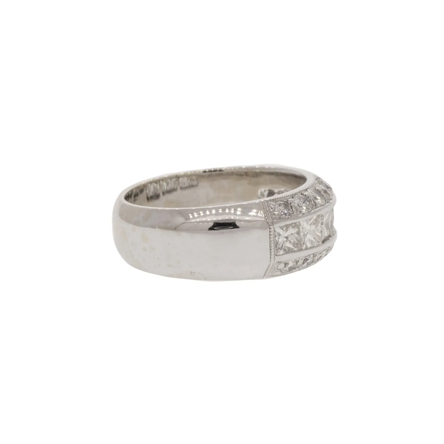 Three Line Round Brilliant and Princess Cut Diamond Ring