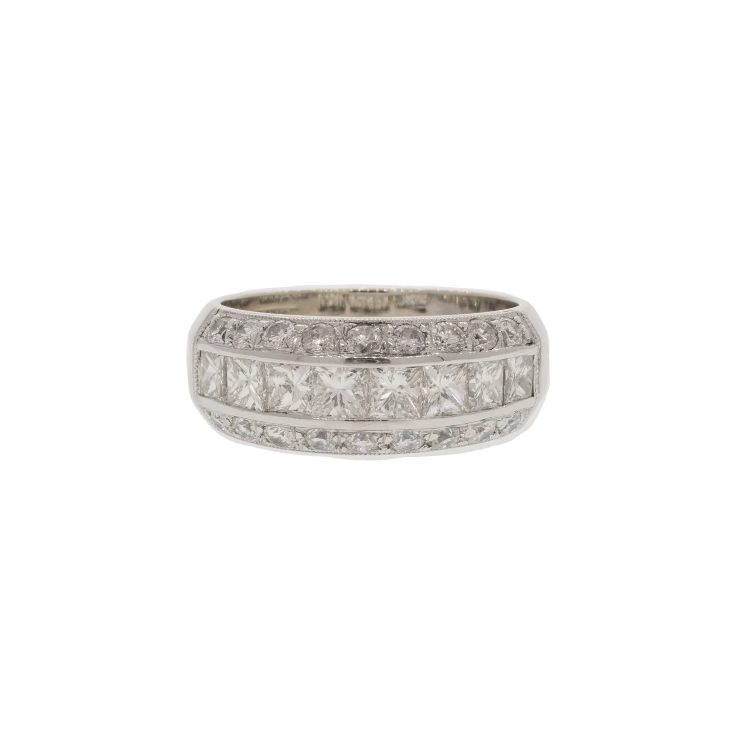 Three Line Round Brilliant and Princess Cut Diamond Ring