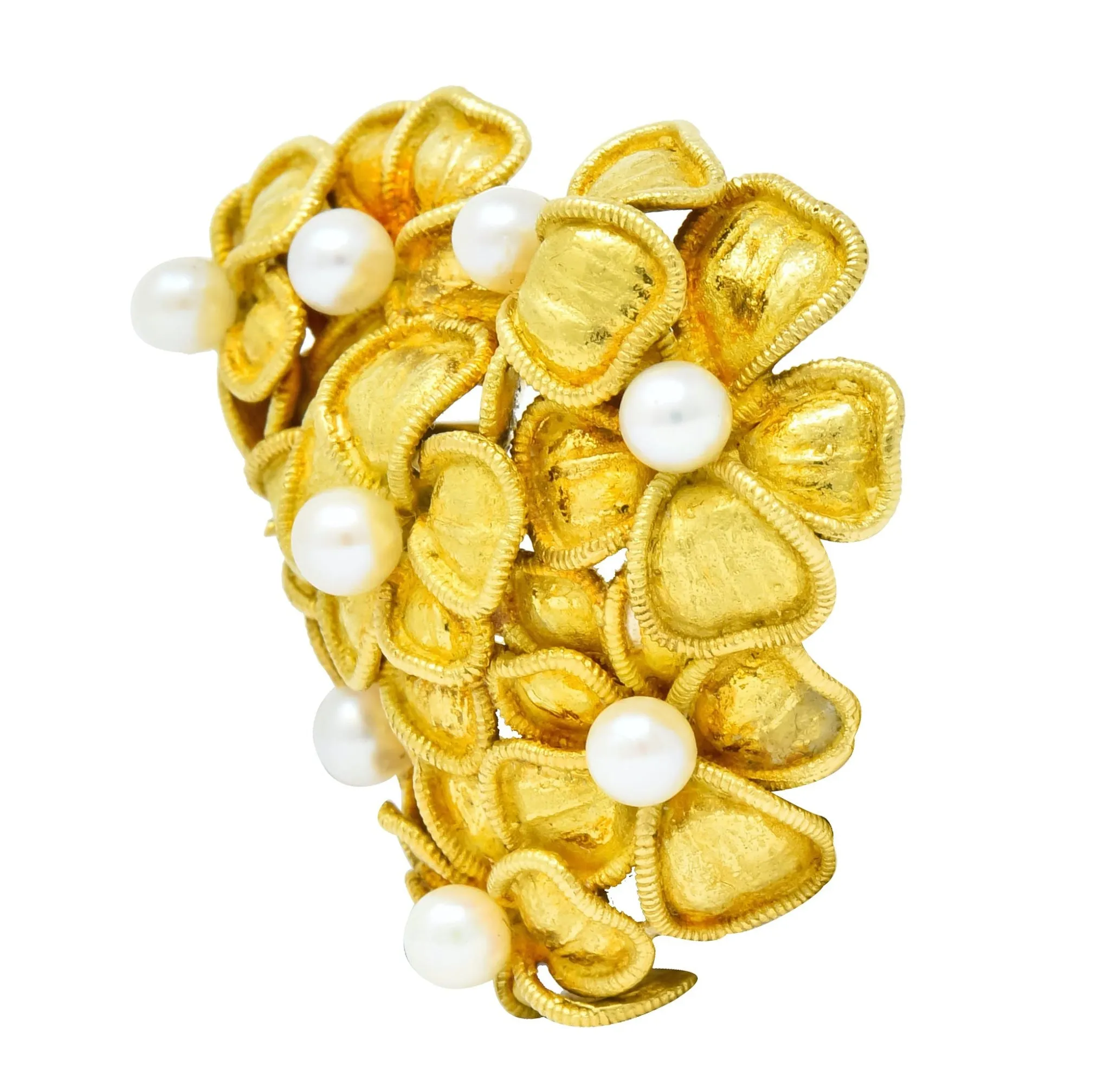Tiffany & Co. Vintage 1970 Pearl 18 Karat Gold Floral Heart Brooch