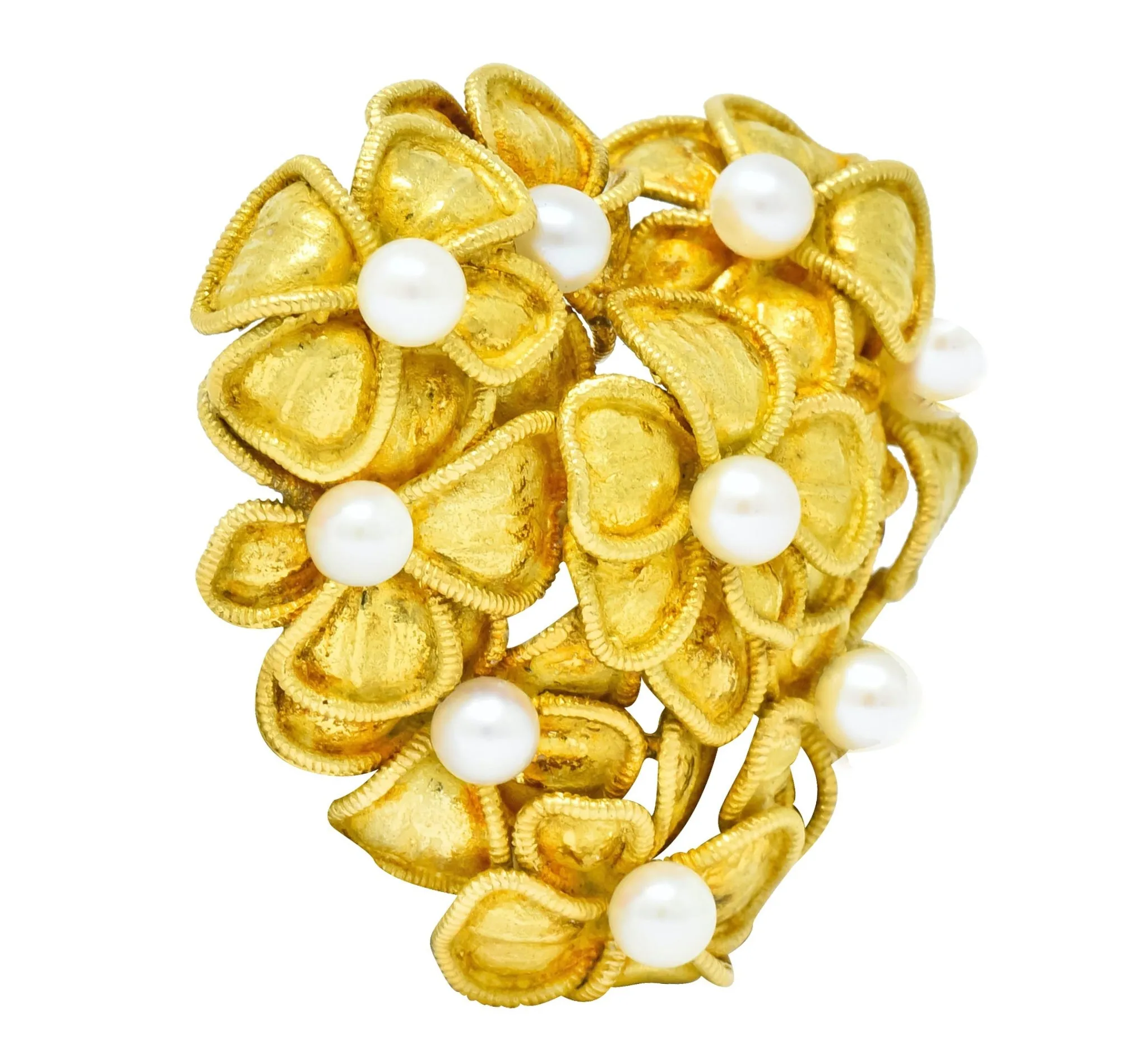 Tiffany & Co. Vintage 1970 Pearl 18 Karat Gold Floral Heart Brooch