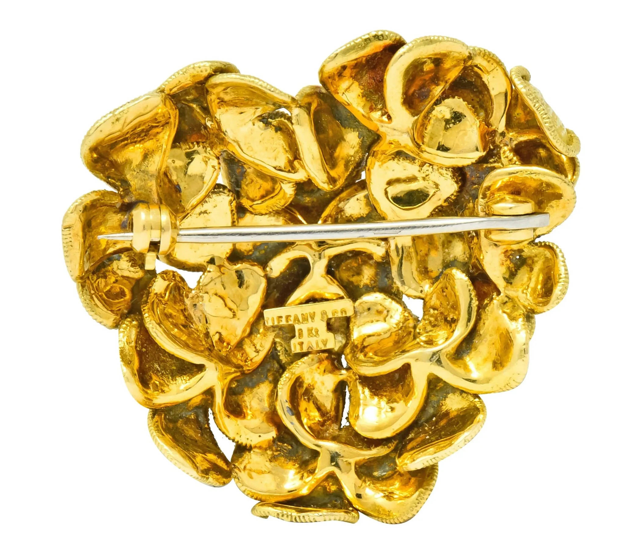 Tiffany & Co. Vintage 1970 Pearl 18 Karat Gold Floral Heart Brooch