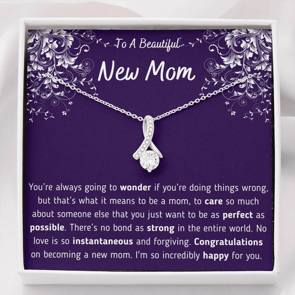 To A Beautiful New Mom Ribbon Necklace