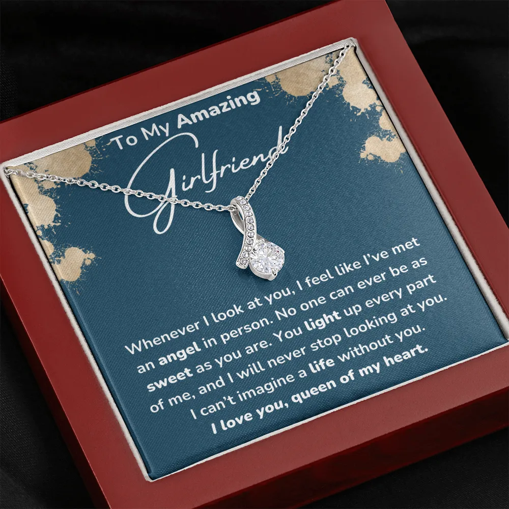 To My Amazing Girlfriend Queen of My Heart Ribbon Necklace