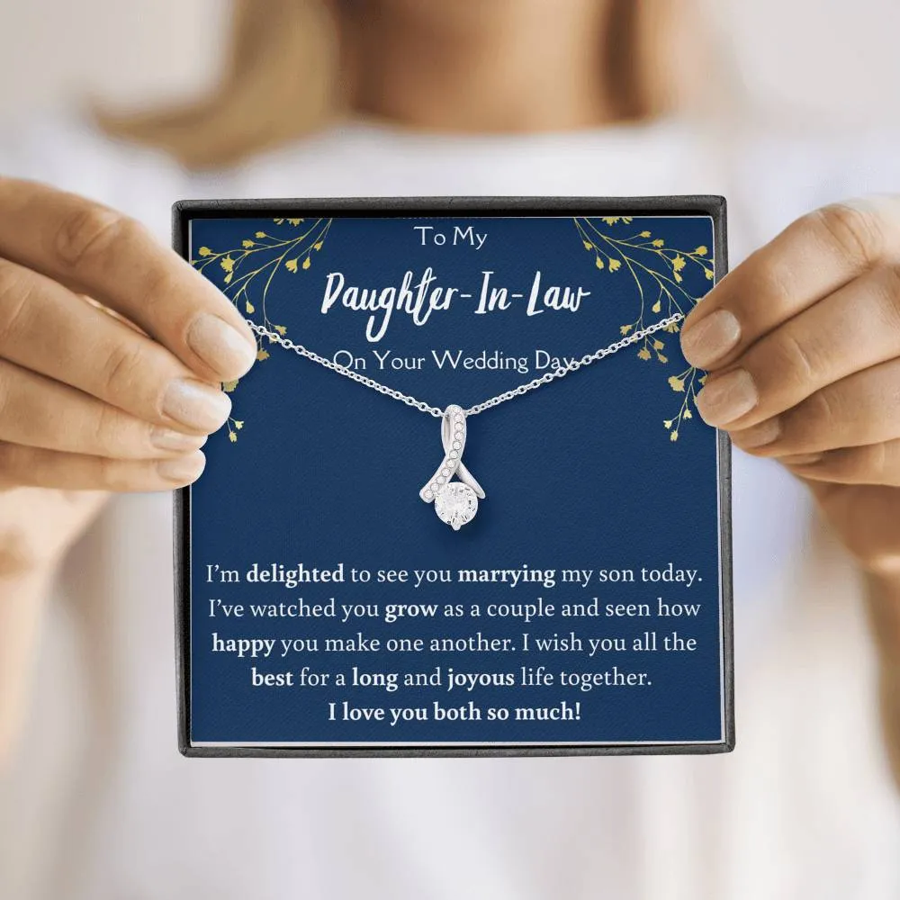 To My Daughter In Law On Your Wedding Day Ribbon Necklace