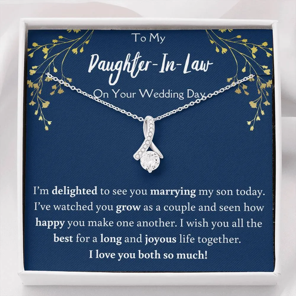 To My Daughter In Law On Your Wedding Day Ribbon Necklace