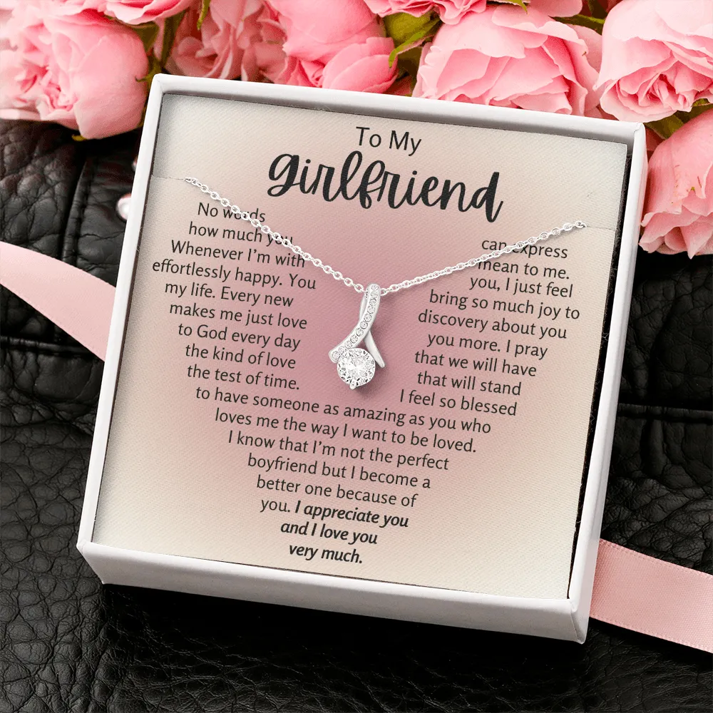 To My Girlfriend Heart Ribbon Necklace