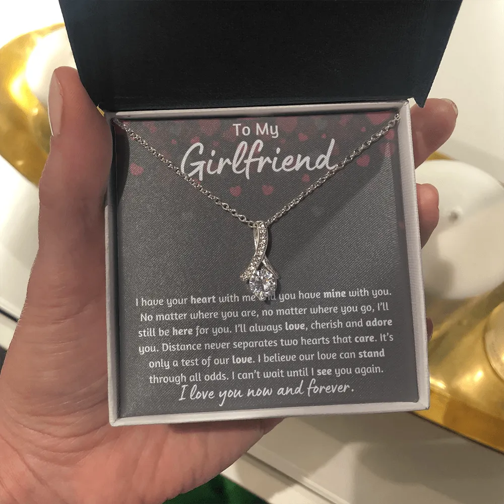To My Girlfriend Heart Ribbon Necklace