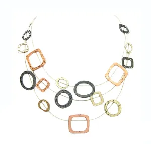 Tri-tone Geometric Illusion Necklace #SC16631A-3TONE (LE20)