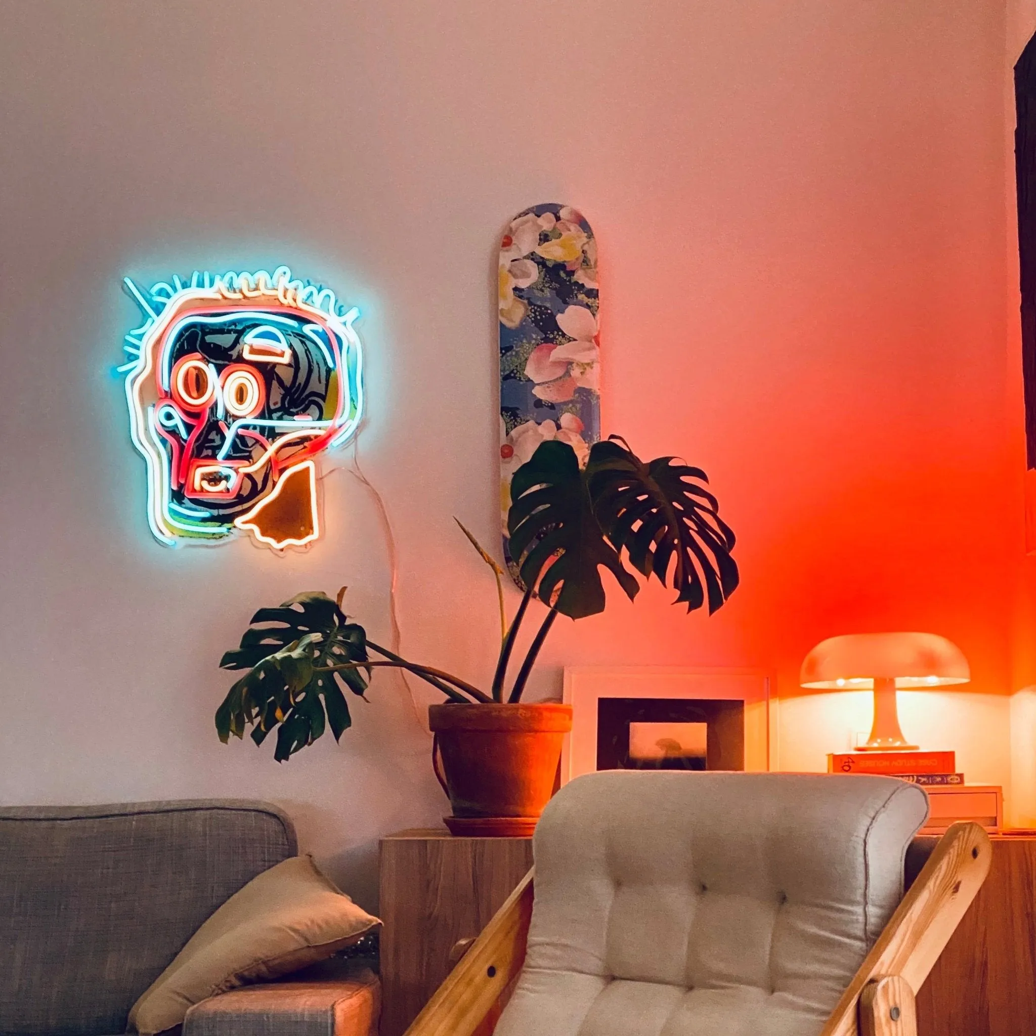 Untitled (Head) YP x Jean Michel Basquiat, LED neon sign