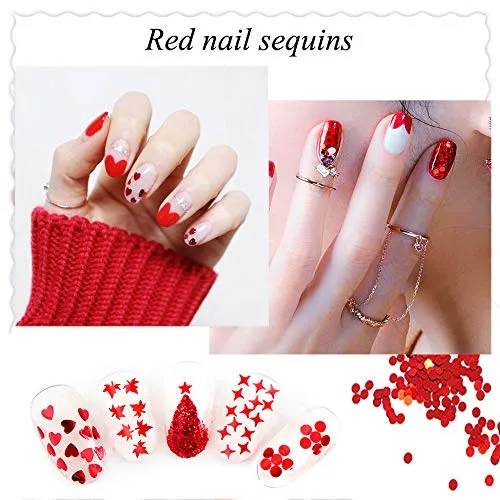 Valentine's Day 3D Red Holographic Nail Sequins, Butterfly Star Moon Assorted Pattern Flakes Glitter