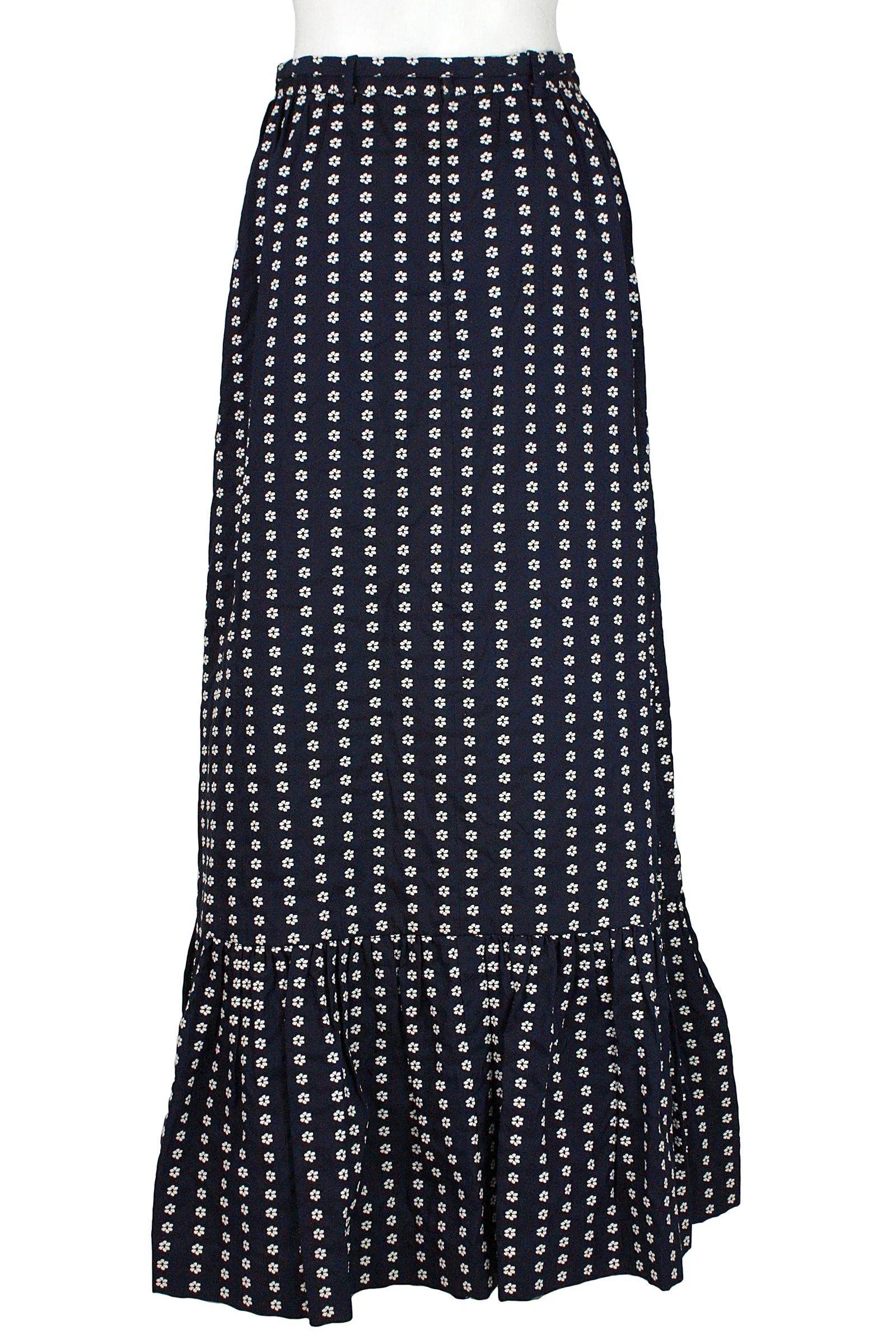 VALENTINO Boutique Circa 1960s Navy & White Floral Pattern Skirt