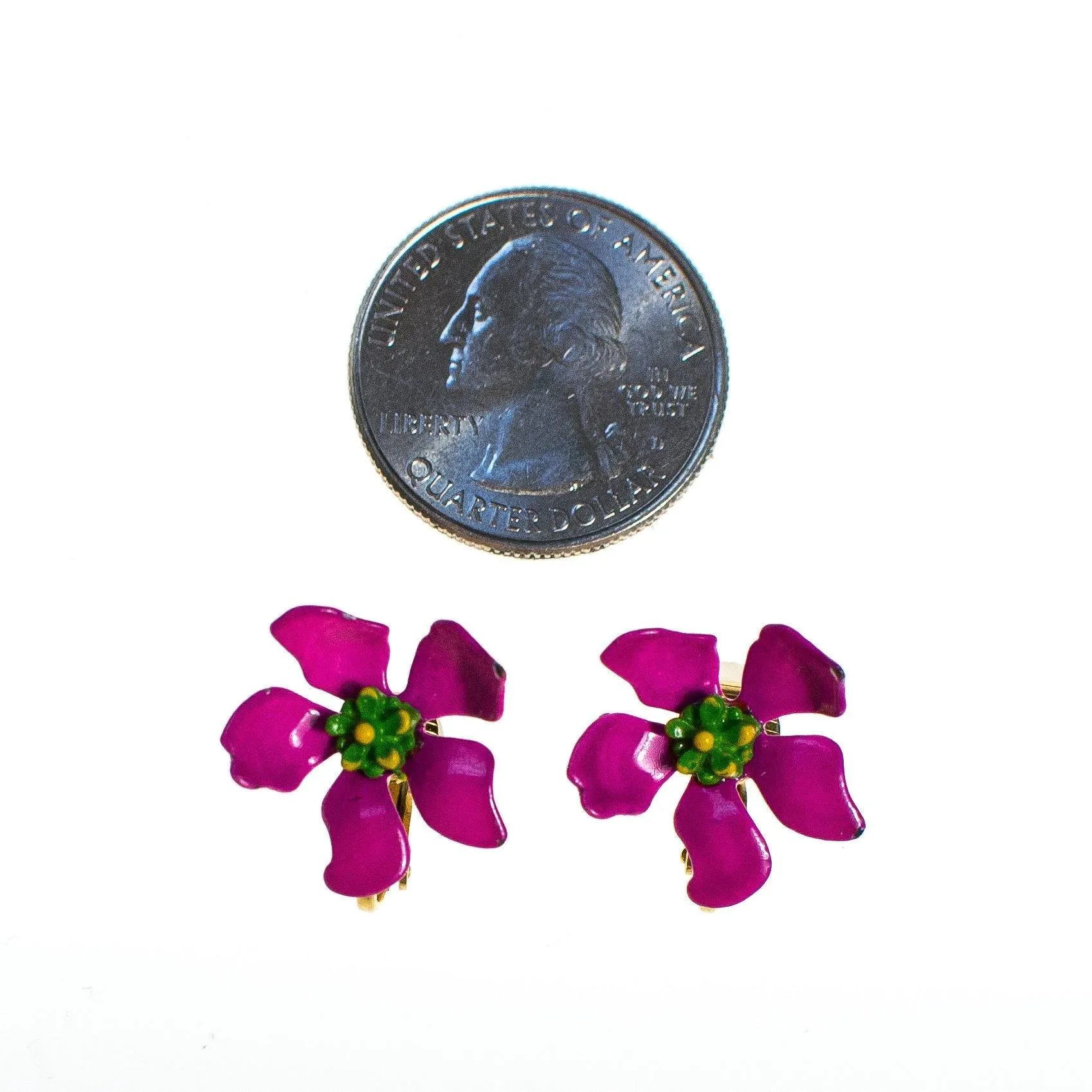 Vintage 1950s Painted Pink Enamel Flower Earrings