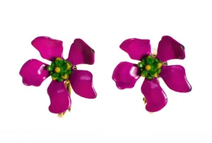 Vintage 1950s Painted Pink Enamel Flower Earrings