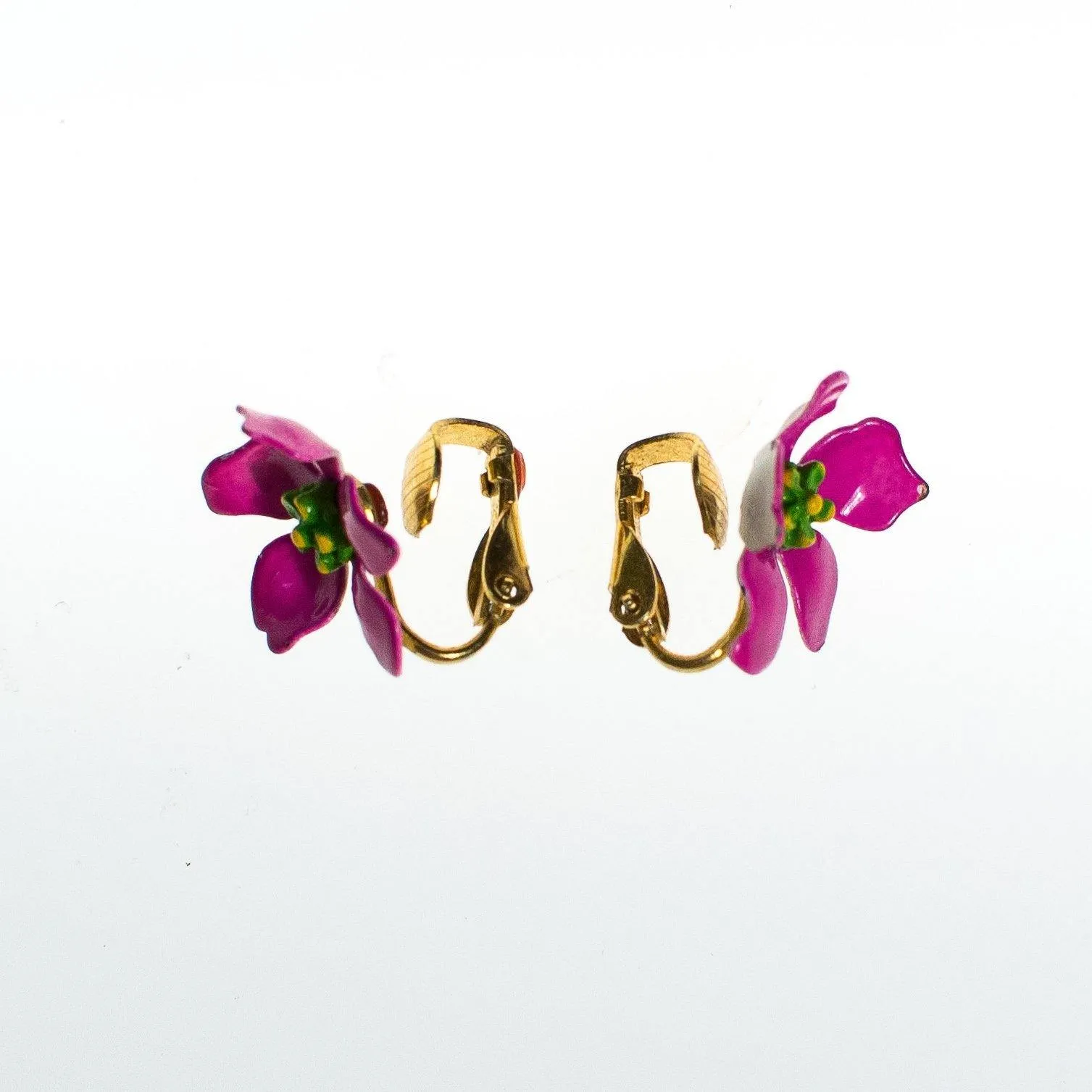 Vintage 1950s Painted Pink Enamel Flower Earrings