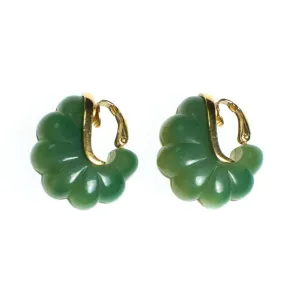 Vintage 1970s Givenchy Couture Light Green Bakelite Domed Fluted Cabochon Modernist Statement Earrings