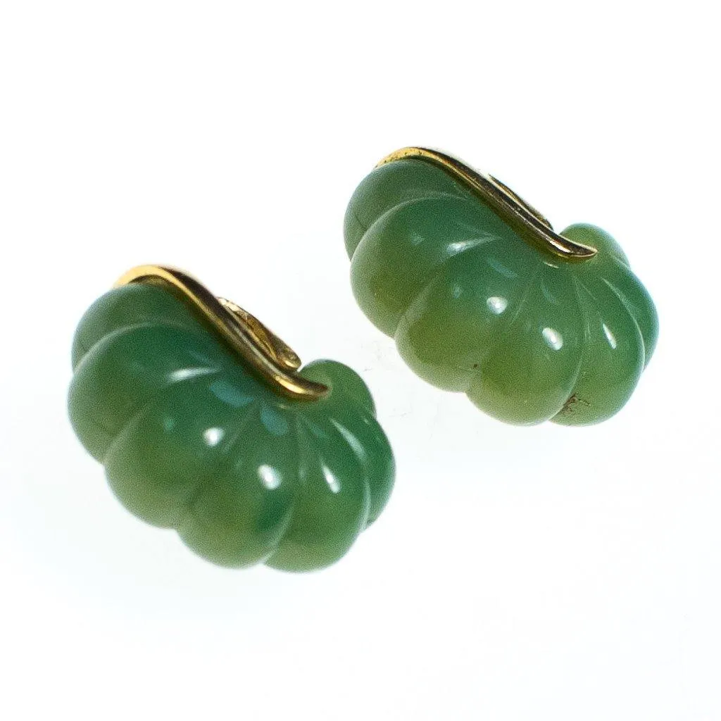 Vintage 1970s Givenchy Couture Light Green Bakelite Domed Fluted Cabochon Modernist Statement Earrings