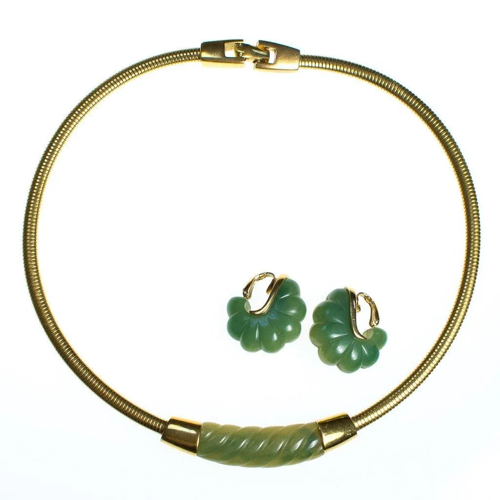 Vintage 1970s Givenchy Couture Light Green Bakelite Domed Fluted Cabochon Modernist Statement Earrings