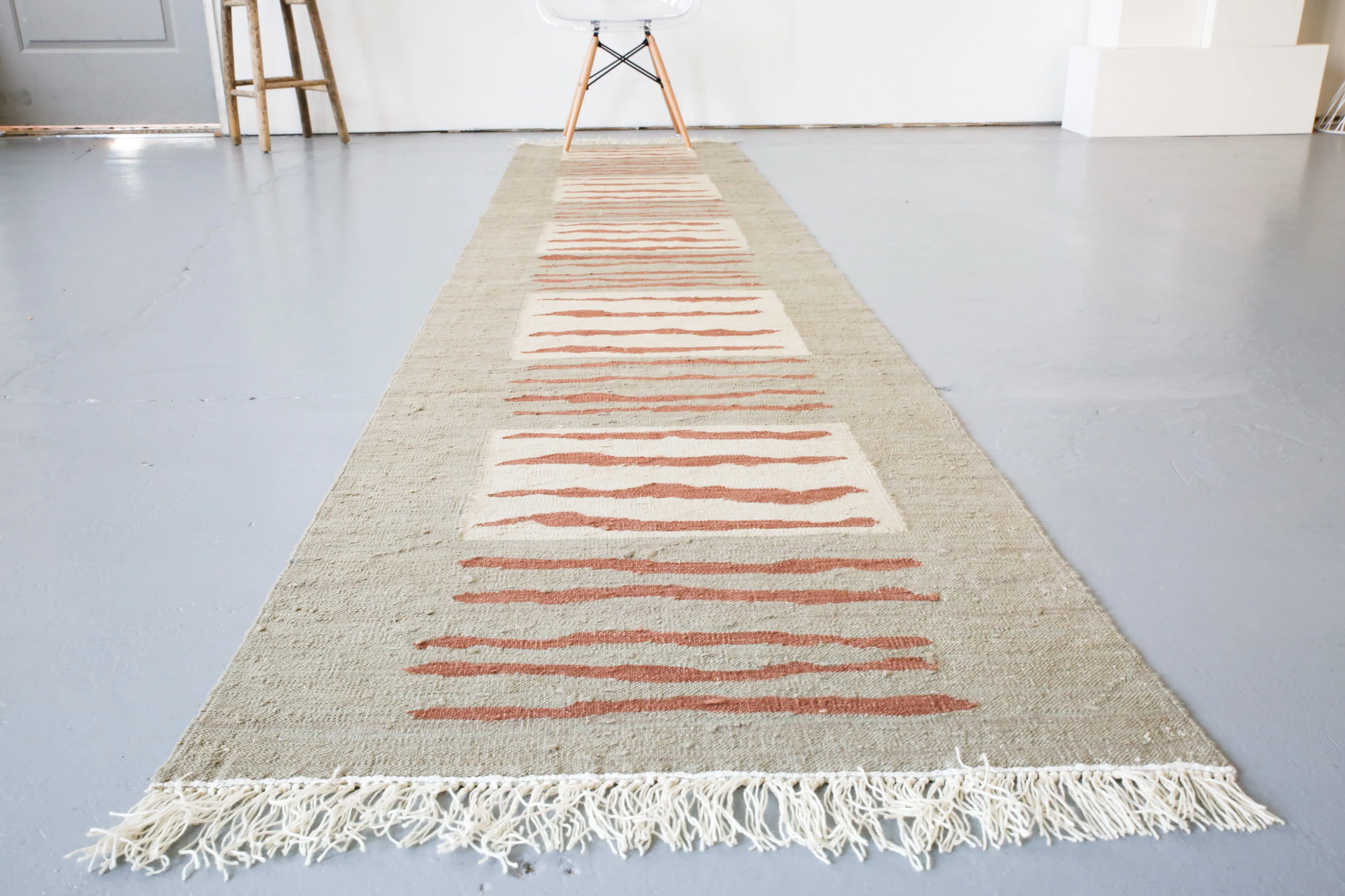 Vintage Aegean Kilim Runner 2.6ftx12.3ft