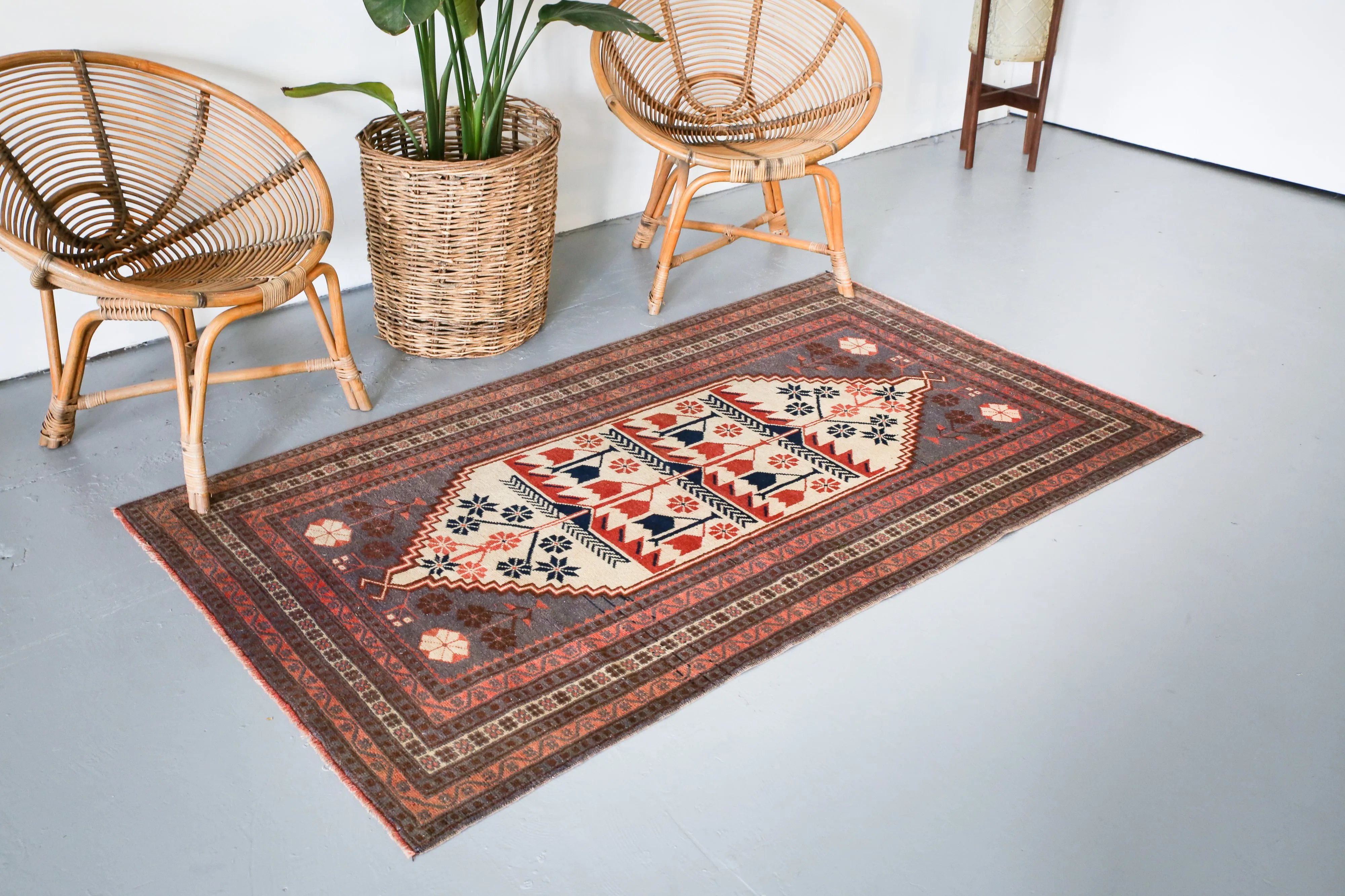 Vintage Anatolian Rug 3.7ftx6ft