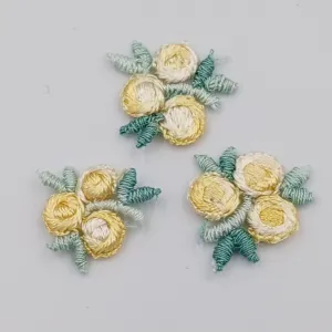 VINTAGE appliques cute white light yellow flower embroidery Patches #306