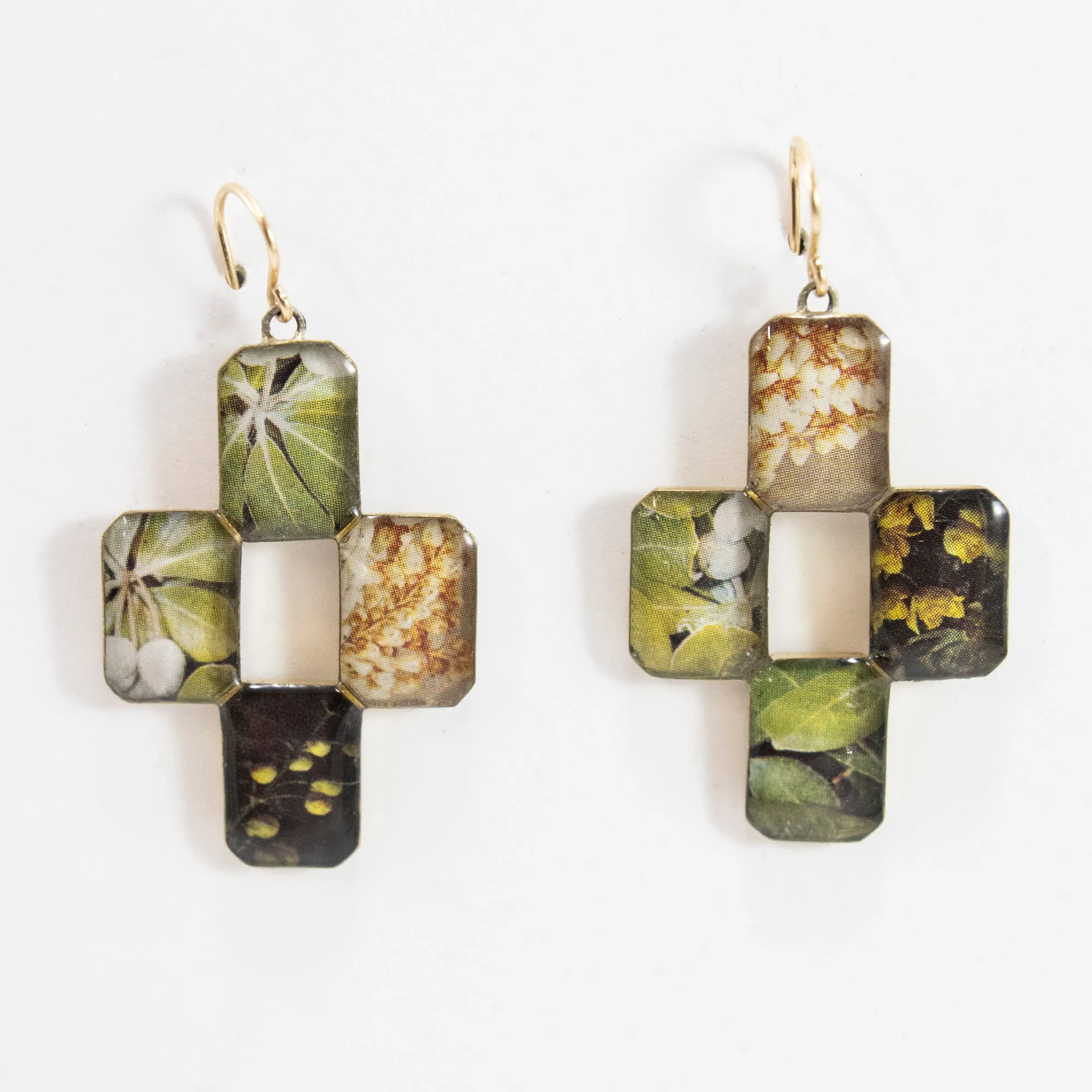 Vintage Garden Photography Cross Earrings