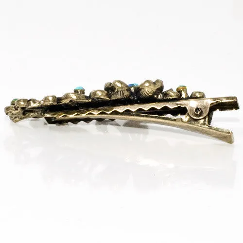 Vintage Gilt Pink Crystal Flower on Gold Metal Beak Clip - 1 Piece