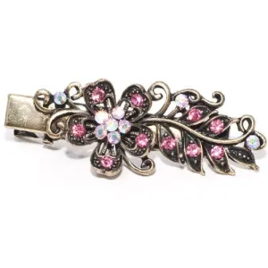 Vintage Gilt Pink Crystal Flower on Gold Metal Beak Clip - 1 Piece