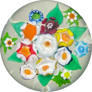 Vintage Harold Hacker Colorful Flamework Flower Bouquet Glass Art Paperweight