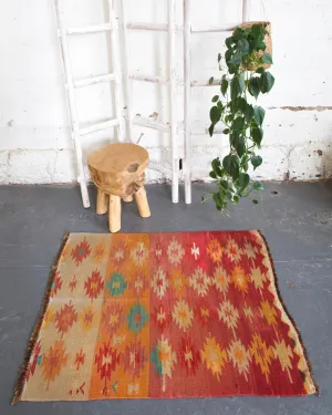 Vintage Mini Turkish Kilim Rug 3'3"x3'9"