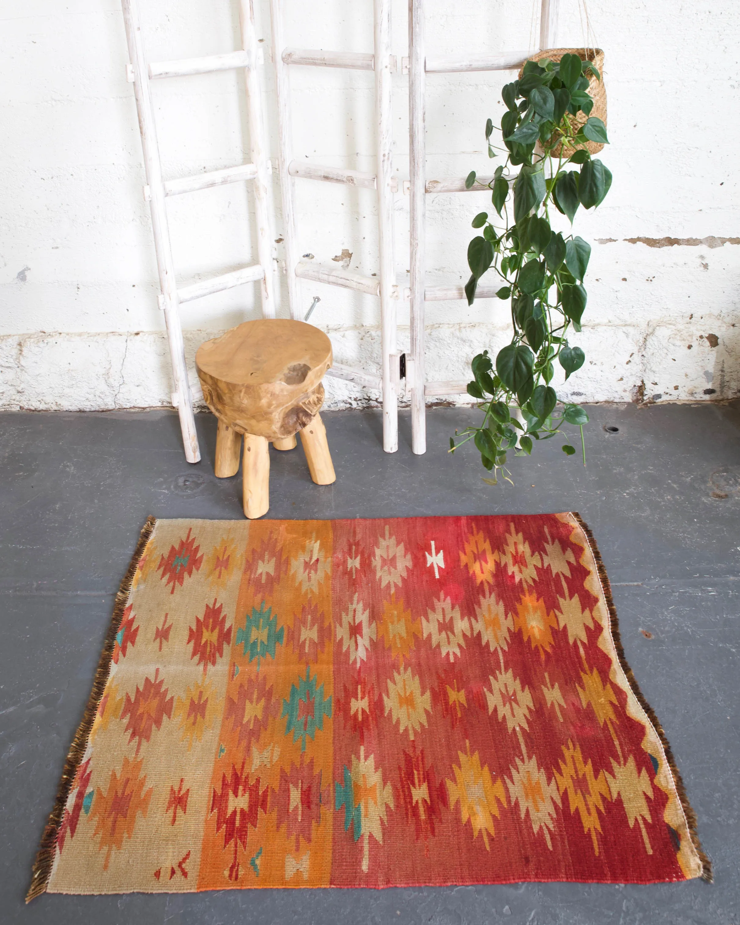 Vintage Mini Turkish Kilim Rug 3'3"x3'9"