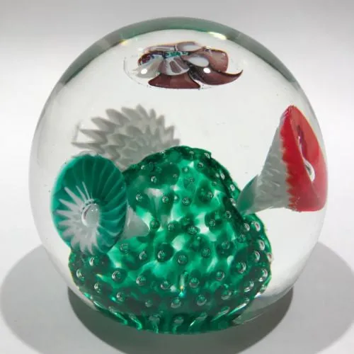Vintage Murano Fratelli Toso Art Glass Paperweight Millefiori Butterfly Flowers