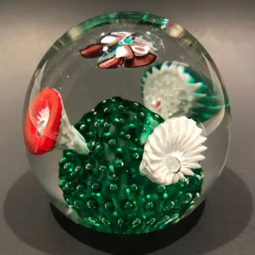 Vintage Murano Fratelli Toso Art Glass Paperweight Millefiori Butterfly Flowers