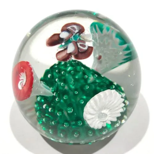 Vintage Murano Fratelli Toso Art Glass Paperweight Millefiori Butterfly Flowers