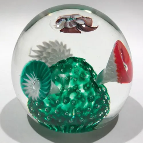 Vintage Murano Fratelli Toso Art Glass Paperweight Millefiori Butterfly Flowers