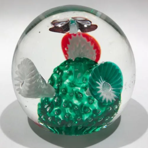 Vintage Murano Fratelli Toso Art Glass Paperweight Millefiori Butterfly Flowers
